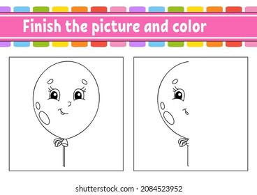 Finish the picture and color. Cartoon character isolated on white background. For kids education. Activity worksheet.