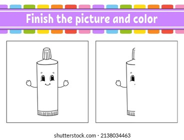 Finish the picture and color. cartoon character isolated on white background. For kids education. Activity worksheet.