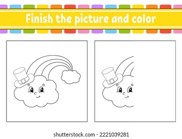 Finish the picture and color. cartoon character isolated on white background. For kids education. Activity worksheet. Vector illustration.