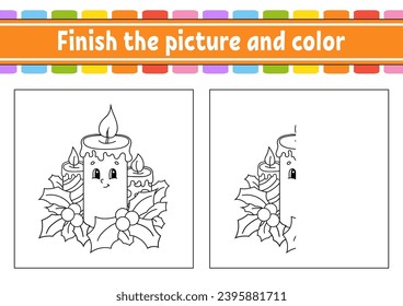Finish the picture and color. cartoon character isolated on white background. For kids education. Activity worksheet. Vector illustration.