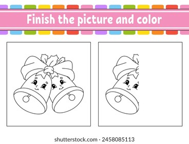 Finish the picture and color. cartoon character isolated on white background. For kids education. Activity worksheet. Vector illustration.
