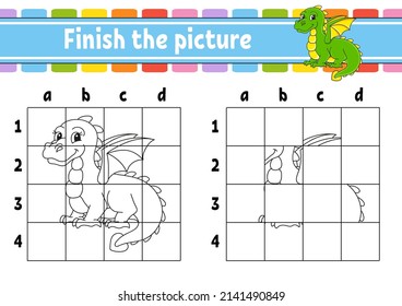 Finish the picture. Coloring book pages for kids. Education developing worksheet. Fairytale theme.