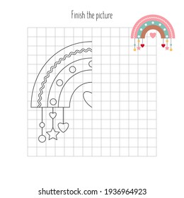 Finish the picture rainbow. Logic games for kids. Coloring page. Vector illustration. Worksheet for education.