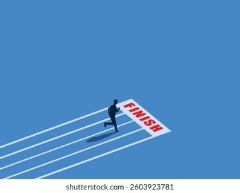 Finish the race, victory, businessman running to the finish line