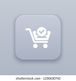 Finish shopping, gray vector button with white icon on gray background