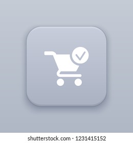 Finish shopping, gray vector button with white icon on gray background