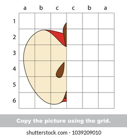 Finish the simmetry picture using grid sells, vector kid educational game for preschool kids, the drawing tutorial with easy gaming level for half of apple