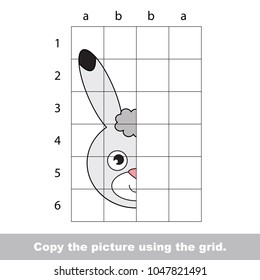 Finish the simmetry picture using grid sells, vector kid educational game for preschool kids, the drawing tutorial with easy gaming level for half of Hare face