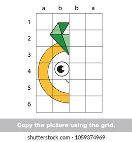 Finish the simmetry picture using grid sells, vector kid educational game for preschool kids, the drawing tutorial with easy gaming level for half of Funny Golden Ring