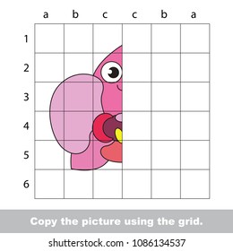 Finish the simmetry picture using grid sells, vector kid educational game for preschool kids, the drawing tutorial with easy gaming level for half of Funny Orchid Flower