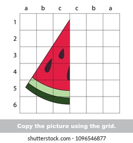 Finish the simmetry picture using grid sells, vector kid educational game for preschool kids, the drawing tutorial with easy gaming level for half of Watermelon