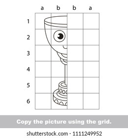Finish the simmetry picture using grid sells, vector kid educational game for preschool kids, the drawing tutorial with easy gaming level for half of Funny Golden Cup