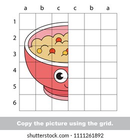 Finish the simmetry picture using grid sells, vector kid educational game for preschool kids, the drawing tutorial with easy gaming level for half of Funny porridge