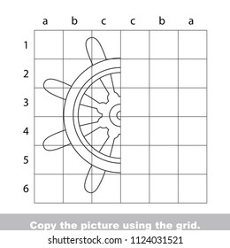 Finish the simmetry picture using grid sells, vector kid educational game for preschool kids, the drawing tutorial with easy gaming level for half of Wheel