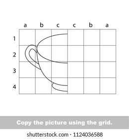 Finish the simmetry picture using grid sells  vector kid educational game for preschool kids  the drawing tutorial and easy gaming level for half Cup