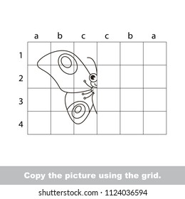 Finish the simmetry picture using grid sells, vector kid educational game for preschool kids, the drawing tutorial with easy gaming level for half of Butterfly Rainbow