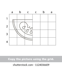 Finish the simmetry picture using grid sells, vector kid educational game for preschool kids, the drawing tutorial with easy gaming level for half of Tomato Half
