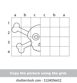 Finish the simmetry picture using grid sells, vector kid educational game for preschool kids, the drawing tutorial with easy gaming level for half of Scull and Crossbones