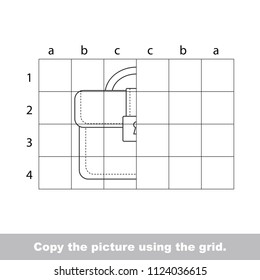 Finish the simmetry picture using grid sells, vector kid educational game for preschool kids, the drawing tutorial with easy gaming level for half of Leather Bag