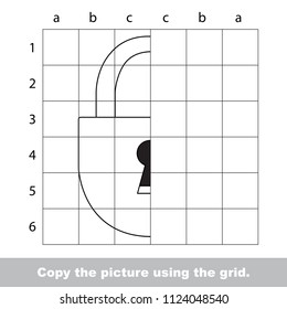 Finish the simmetry picture using grid sells, vector kid educational game for preschool kids, the drawing tutorial with easy gaming level for half of Locked Pudlock