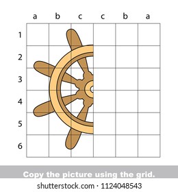Finish the simmetry picture using grid sells, vector kid educational game for preschool kids, the drawing tutorial with easy gaming level for half of Wheel