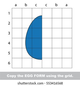 Finish the simmetry picture using grid sells, vector kid educational game for preschool kids, the drawing tutorial with easy game level for half of Egg Form