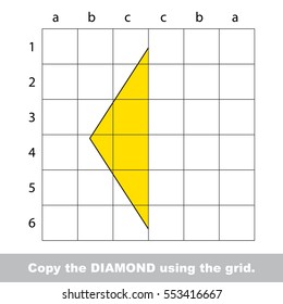 Finish the simmetry picture using grid sells, vector kid educational game for preschool kids, the drawing tutorial with easy game level for half of Rhombus