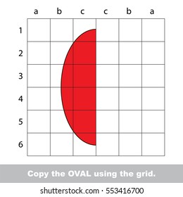 Finish the simmetry picture using grid sells, vector kid educational game for preschool kids, the drawing tutorial with easy game level for half of Ellipse