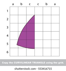 Finish the simmetry picture using grid sells, vector kid educational game for preschool kids, the drawing tutorial with easy game level for half of Curvilinear Triangle