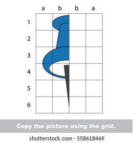 Finish the simmetry picture using grid sells, vector kid educational game for preschool kids, the drawing tutorial with easy game level for half of Blue Pushpin.