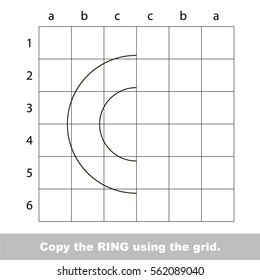 Finish the simmetry picture using grid sells, vector kid educational game for preschool kids, the drawing tutorial with easy game level for half of Ring.