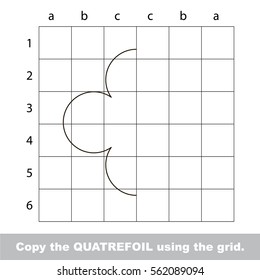 Finish the simmetry picture using grid sells, vector kid educational game for preschool kids, the drawing tutorial with easy game level for half of Quatrefoil.