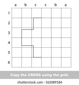 Finish the simmetry picture using grid sells, vector kid educational game for preschool kids, the drawing tutorial with easy game level for half of Cross.