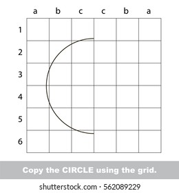 Finish the simmetry picture using grid sells, vector kid educational game for preschool kids, the drawing tutorial with easy game level for half of Ring.