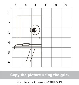 Finish the simmetry picture using grid sells, vector kid educational game for preschool kids, the drawing tutorial with easy game level for half of Board.