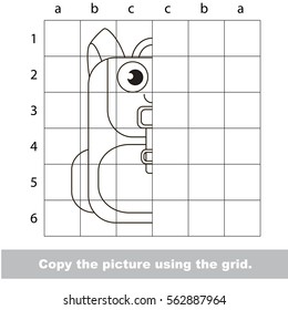 Finish the simmetry picture using grid sells, vector kid educational game for preschool kids, the drawing tutorial with easy game level for half of Backpack