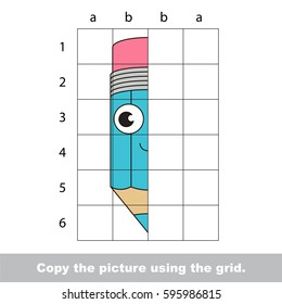 Finish the simmetry picture using grid sells, vector kid educational game for preschool kids, the drawing tutorial with easy gaming level for half of Blue Pencil