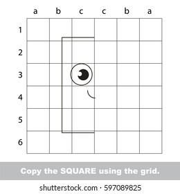 Finish the simmetry picture using grid sells, vector kid educational game for preschool kids, the drawing tutorial with easy gaming level for half of geometric shape Funny Rectangle