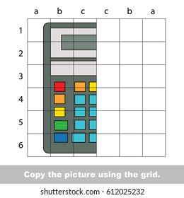 Finish the simmetry picture using grid sells, vector kid educational game for preschool kids, the drawing tutorial with easy gaming level for half of Calculator Tool