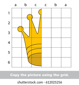 Finish the simmetry picture using grid sells  vector kid educational game for preschool kids  the drawing tutorial and easy gaming level for half King Crown