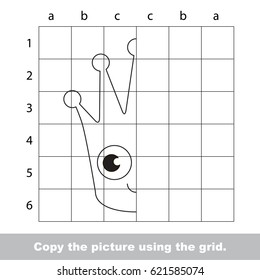 Finish the simmetry picture using grid sells  vector kid educational game for preschool kids  the drawing tutorial and easy gaming level for half Funny Crown