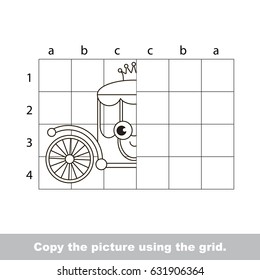 Finish the simmetry picture using grid sells  vector kid educational game for preschool kids  the drawing tutorial and easy gaming level for half Chariot