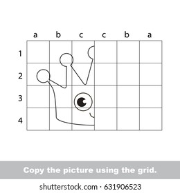 Finish the simmetry picture using grid sells  vector kid educational game for preschool kids  the drawing tutorial and easy gaming level for half Funny Crown