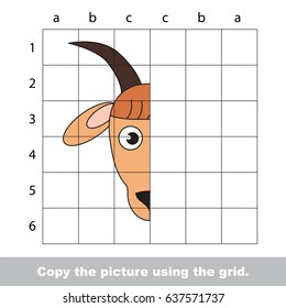 Finish the simmetry picture using grid sells  vector kid educational game for preschool kids  the drawing tutorial and easy gaming level for half Goat Head