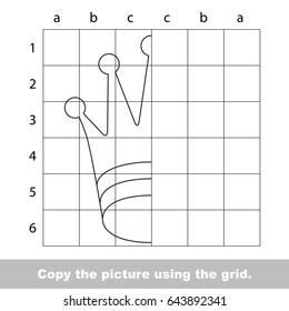 Finish the simmetry picture using grid sells  vector kid educational game for preschool kids  the drawing tutorial and easy gaming level for half Princess Crown