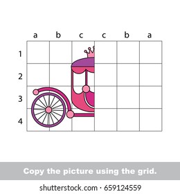 Finish the simmetry picture using grid sells  vector kid educational game for preschool kids  the drawing tutorial and easy gaming level for half Pink Princess Chariot