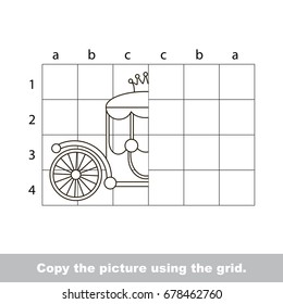 Finish the simmetry picture using grid sells  vector kid educational game for preschool kids  the drawing tutorial and easy gaming level for half Beautiful Princess Chariot