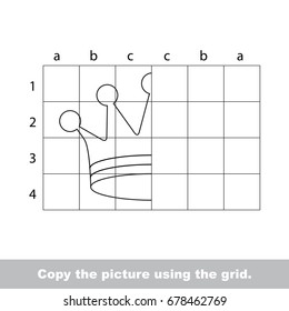 Finish the simmetry picture using grid sells  vector kid educational game for preschool kids  the drawing tutorial and easy gaming level for half Gold Crown