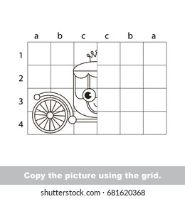 Finish the simmetry picture using grid sells  vector kid educational game for preschool kids  the drawing tutorial and easy gaming level for half Funny Princess Chariot