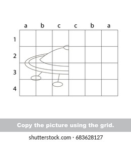 Finish the simmetry picture using grid sells, vector kid educational game for preschool kids, the drawing tutorial with easy gaming level for half of Flying Ufo